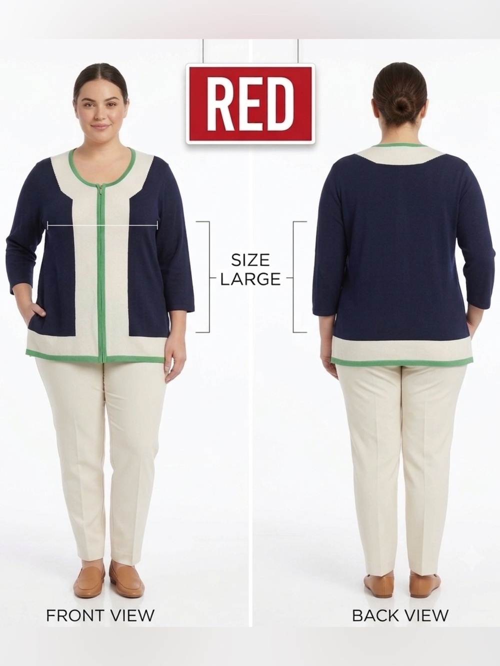 Red Brand Zip Front 3/4 Sleeve Cardigan NWT Large